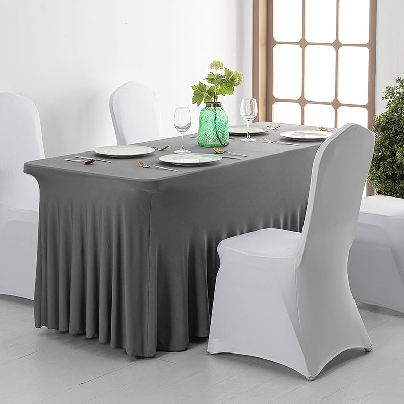 8ft Rectangular Spandex Table Skirt and Cover - Gray 96" x 30"