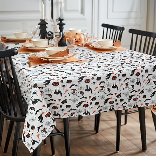 Halloween Tablecloth - Hocus Pocus Design, 60x120 Inch, Black White Orange Variation