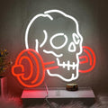 Skull Barbell Neon Sign for Gym Wall Decor Halloween Light - Red & White