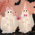 Pink & White Light-Up Halloween Ghost Decor Set of 2 - Adjustable Size Indoor Tabletop Decorations