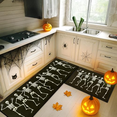 Halloween Skeleton Kitchen Rugs Set of 2 Non Slip Washable ArtSocket - Variation 5