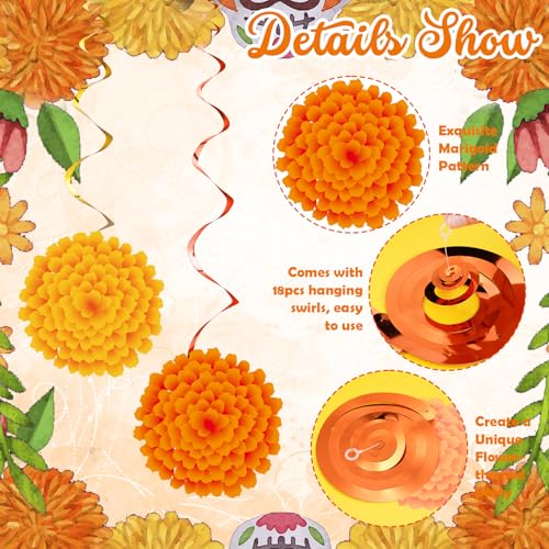 Marigold Flower Decorations for Diwali & Day of The Dead - 36 Pcs Set