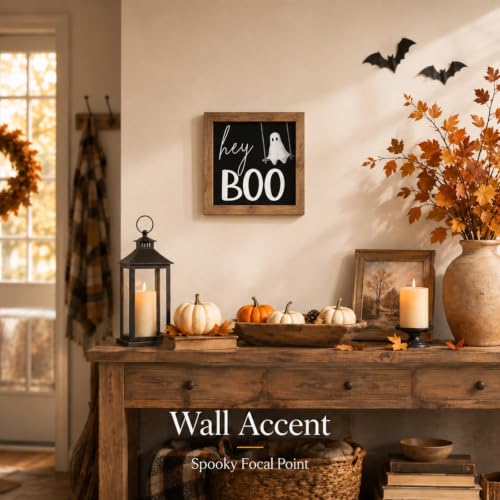 Halloween Ghost Sign - Hey Boo Wall Decor Tiered Tray Black-8