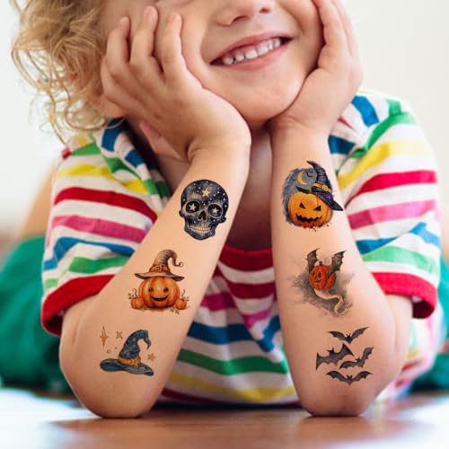 Kids Halloween Glitter Temporary Tattoos Set - 74 Sheets, Waterproof & Safe