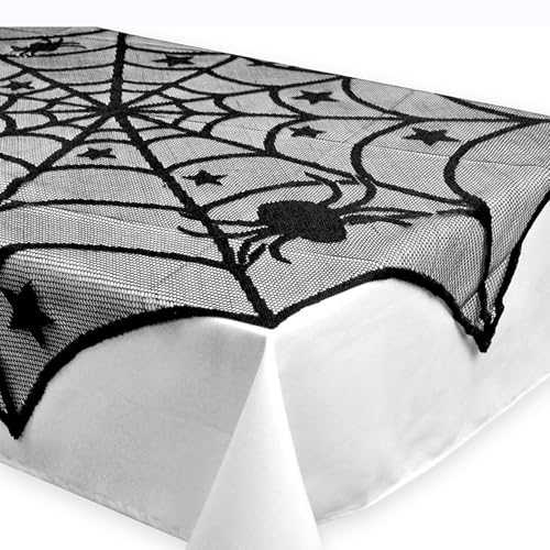 Halloween Round Lace Tablecloth - 40 Inch Black Spiderweb Design, Perfect for Parties