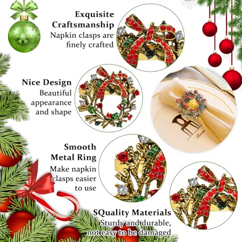 Set of 8 Christmas Wreath Napkin Rings Holiday Table Decor