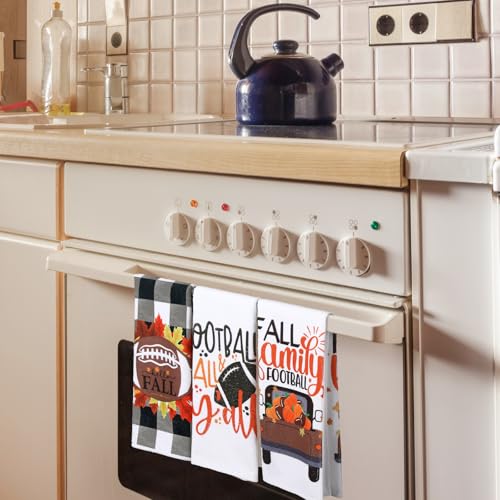 Football Fall Pumpkin Kitchen Towels Set - 6 Piece Dish Cloths with Hanging Loop