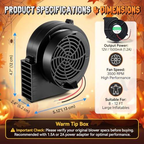 12V 1.2A Inflatable Fan Replacement for Christmas Halloween Yard Decor - Variation of 1 / 1.2A