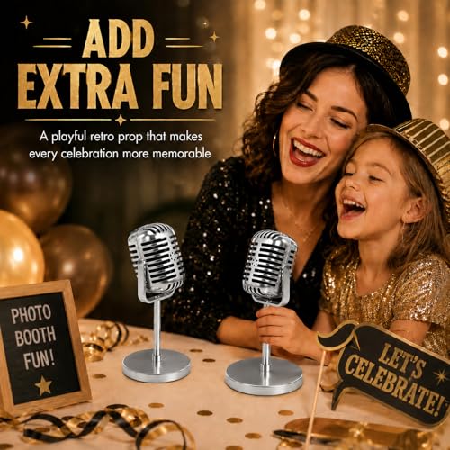 2PCS Silver Retro Microphone Prop Fake Party Microphone - Vintage Stage Accessory