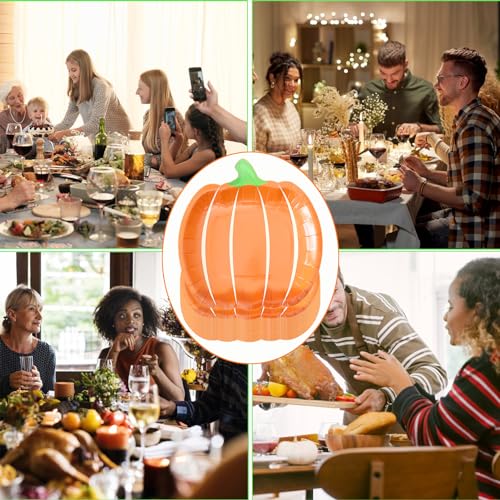 Pumpkin Fall Paper Plates - Autumn Harvest Disposable Dinnerware, 9 Inch, 25 Count