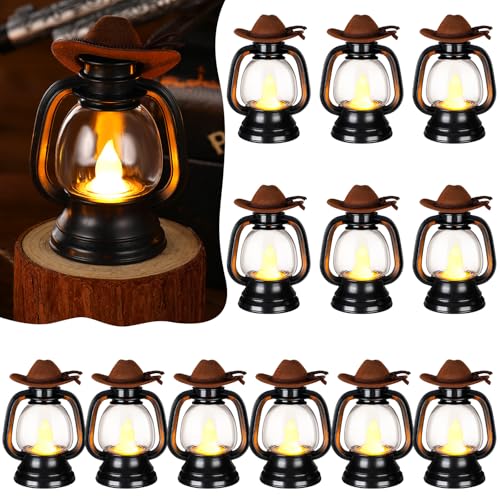 Mini Cowboy Lantern Decorations Set with LED Candles for Christmas & Party Table Centerpieces