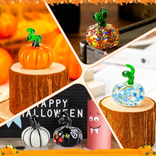 8 Pcs Hand Blown Glass Pumpkin Decorations - Mini Halloween Fall Decor Variation 8