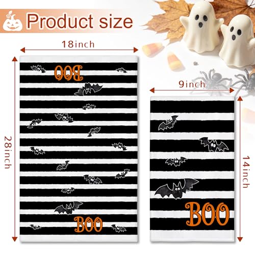 Hexagram Halloween Kitchen Towels - Black Striped Dog Hand Towels - Spooky Decor
