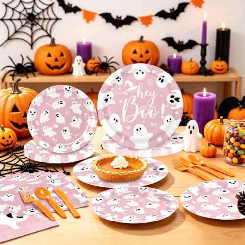 Halloween Ghost Paper Plates and Napkins Set - Multicolor, Serve 60 Guests