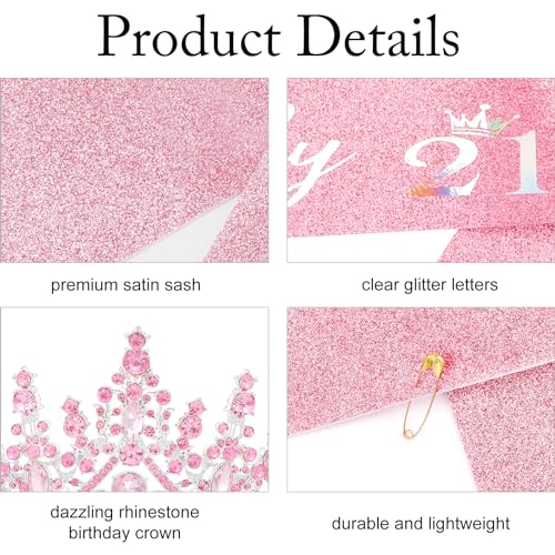 Pink 21st Birthday Sash and Tiara Set - Sparkly Crown & Satin Accessories