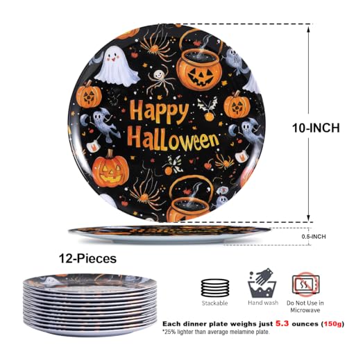 Black Halloween Melamine Dinner Plates - 10-Inch, 12-Piece Set