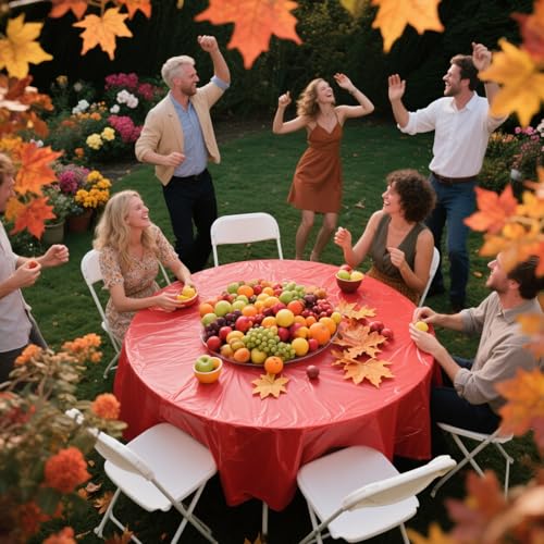 Fall Plastic Tablecloth 12 Pack - Autumn Colors Waterproof Round Table Cover - Fall-9