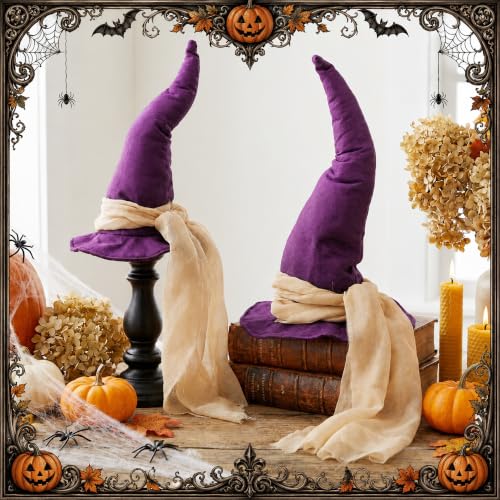 Halloween Witch Hat Table Centerpieces B Style - 3 Sizes with Gauze Ribbon - Spooky Decor