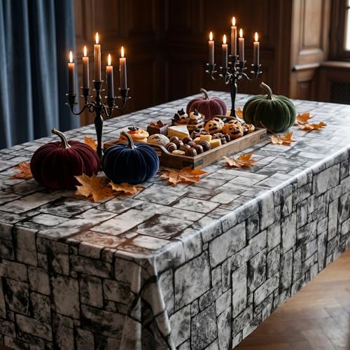 Deep Gray Stone Wall Tablecloth Roll 200FT x 54IN with Slide Cutter Box for Events
