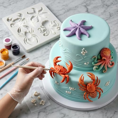 Marine Theme Silicone Mold Crab Starfish Octopus Cake Decorating Fondant Mold - Style K