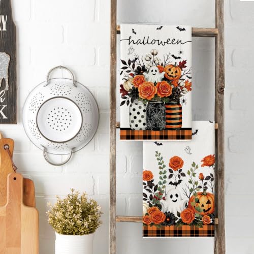 Ghost Vases Halloween Kitchen Towels Set of 2 - 18x26 Inch