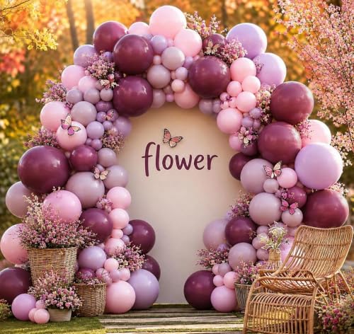 Dusty Purple Pink Balloon Arch Kit Double Stuffed Pastel Pink Lavender for Birthday Bridal Baby Shower Halloween Decor - Variation of Dusty Purple Pink