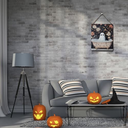 Halloween Wooden Wall Sign - Cute Ghost & Black Cat Decor C-3