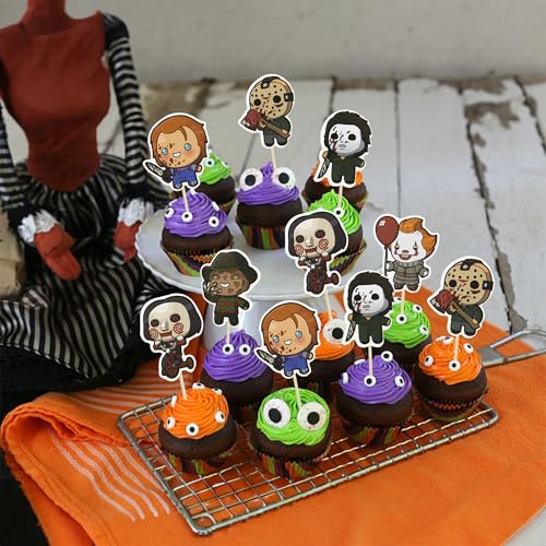Dark Colors Halloween Cupcake Toppers 36Pcs - Spooky Party Cake Decorations