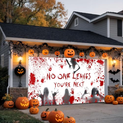 Halloween Blood Handprint Garage Door Cover Banner 18x7ft - Spooky Outdoor Decor Variation of THIS listing