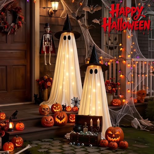 Lighted Ghost Halloween Decorations Set - Indoor & Outdoor Spooky Yard Decor