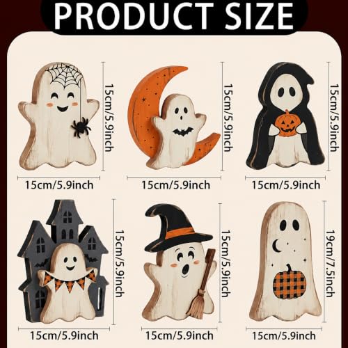 Indoor Halloween Ghost Decor Set - Rustic Wooden Ghost Signs for Haunted House & Fall Home Decor - Variation: Ghost