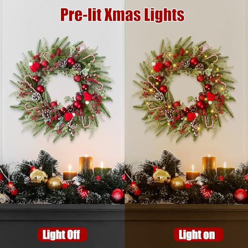 22-Inch Artificial Christmas Wreath for Front Door with Red Berries & Pine Needles - Green & Red Variation