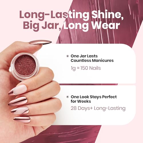 Beetles Pink Chrome Nail Powder - Mirror Effect, Pink Mirror-1