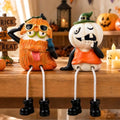 Halloween Pumpkin Shelf Sitter Figurines - Set of 2, Hand Painted Resin Decor