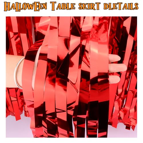 Red Sequin Halloween Tablecloth 28x106 Inch with Spider Decorations