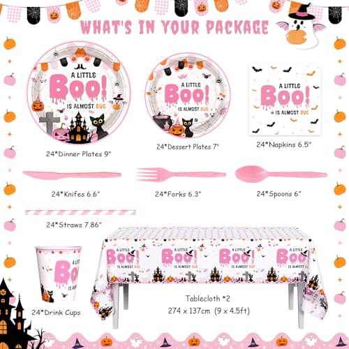 Pink Little Boo Halloween Baby Shower Party Plates & Decor Set - Girl