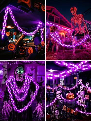 Purple Solar Halloween String Lights - 10 FT 160 LED 8 Modes Waterproof