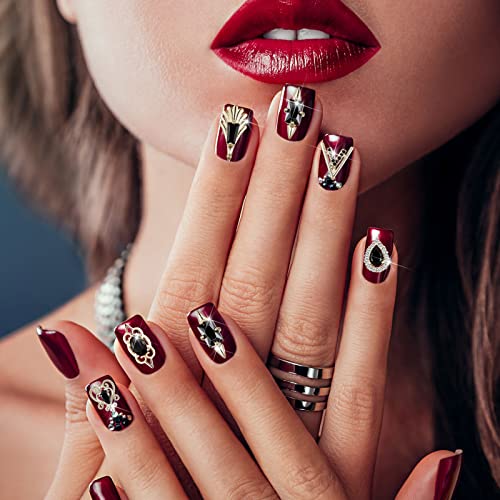 Black 3D Nail Charms Set with Rhinestones for Nail Art and Decorations