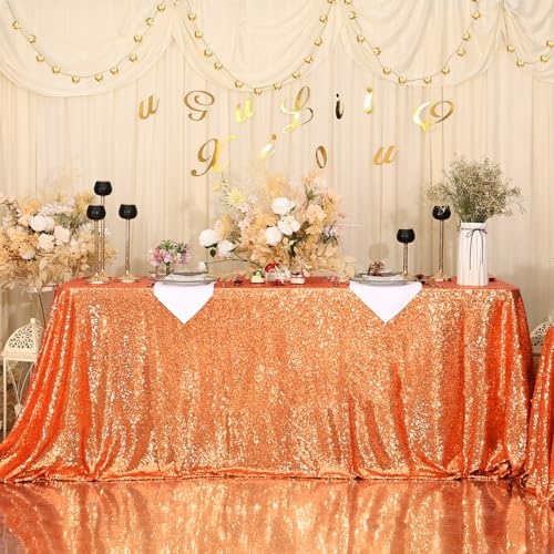 Orange Sequin Tablecloth 90x156 Inch Rectangle Party & Wedding Decor - Sparkly Fabric