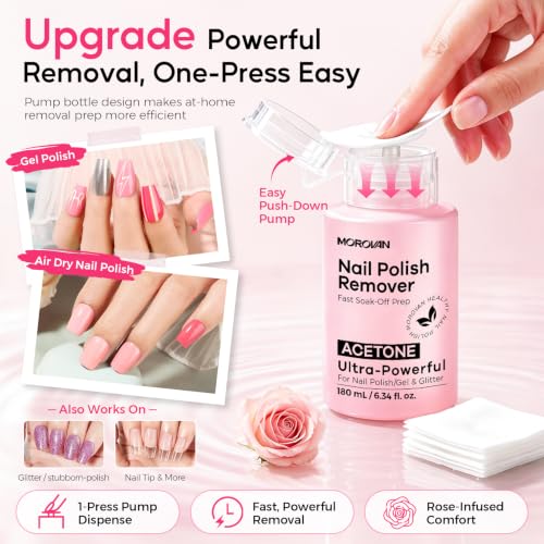 Morovan Rose Scent Acetone Nail Polish Remover - Gel & Regular Polish, 6.34 Fl Oz