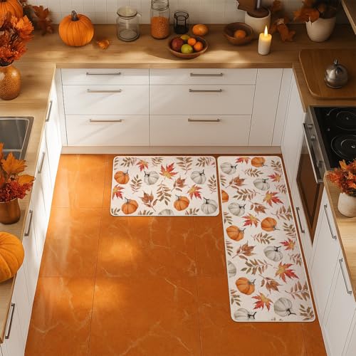 Fall Kitchen Mat Set of 2 - 17x29 & 17x47 Inches, Multi Color Autumn Decor