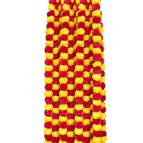 Artificial Marigold Garland 5Ft Red and Yellow Flower Decor Set - Party & Wedding