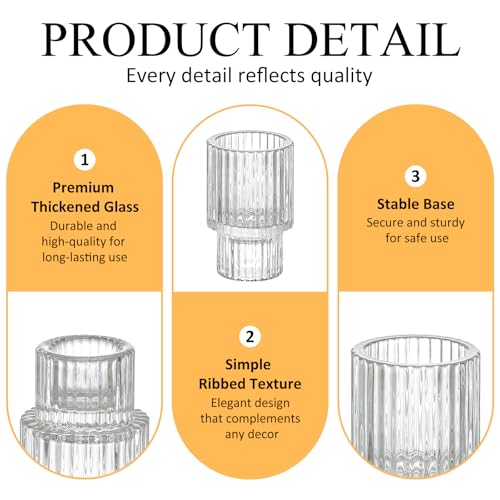 Clear Glass Taper Candle Holders - Set of 12 for Christmas Centerpieces - Variation: Clear