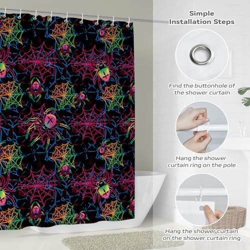 Black Halloween Spider Shower Curtain 72x72 Inches Waterproof Bathroom Decor