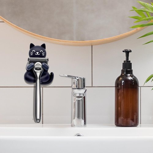 Pishovi Cat Holder Shaver Organizer, Black Cat Bathroom Decor Razor Holder Wall Mount, Valentine's Day Birthday Gifts for Women Boyfriend Girlfriend, Emotiona Gifts for Wife Husband Dad Mom Cat Lover