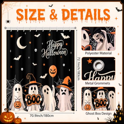 Halloween Ghost Shower Curtain with Hooks, 72 x 71 Inches - Boo Variation