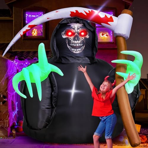 Halloween Inflatable Grim Reaper Outdoor Decor with Built-in LEDs - 7.2FT