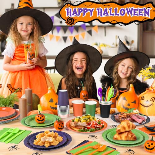 Halloween Party Plates and Napkin Set - 336 Pcs for 48 Guests - Gradient Scalloped Tableware