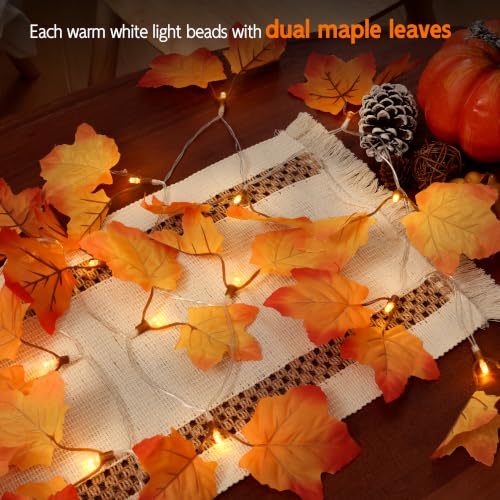 Fall Maple Leaf String Lights - 14.7FT 40 LED Battery-Operated Autumn Garland with Timer