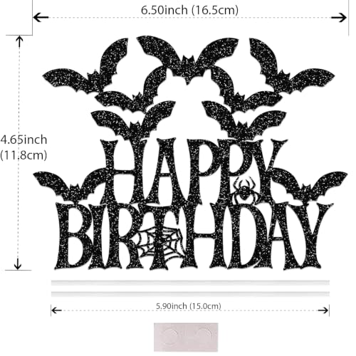 Halloween Birthday Cake Topper Black Glitter Spooky Haunted House Decoration